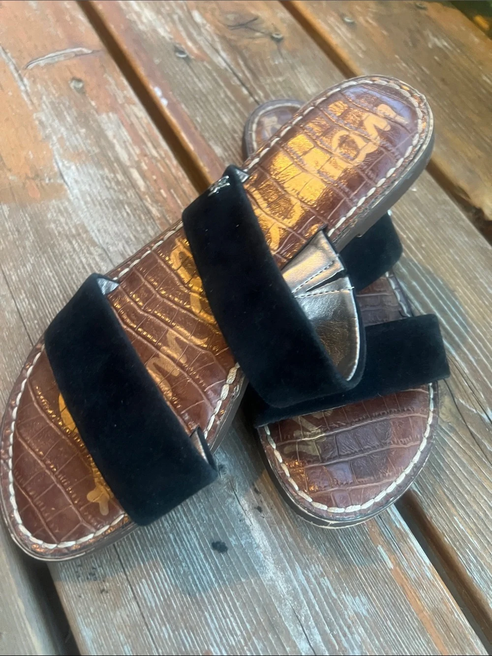 Sam Edelman Black Suede Double-Strap Slide Sandals